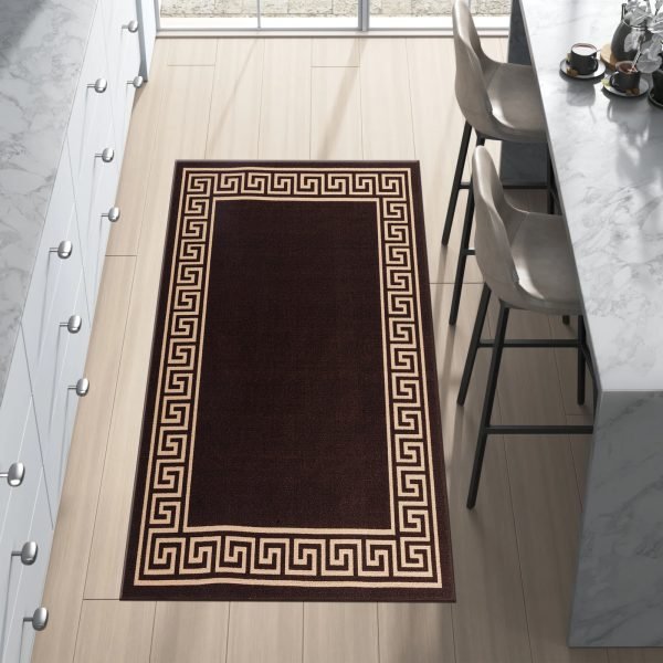 Greeky bordered rug in Brown Beige