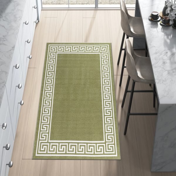 GreenCream-10.jpg Greeky bordered rug in Green Cream