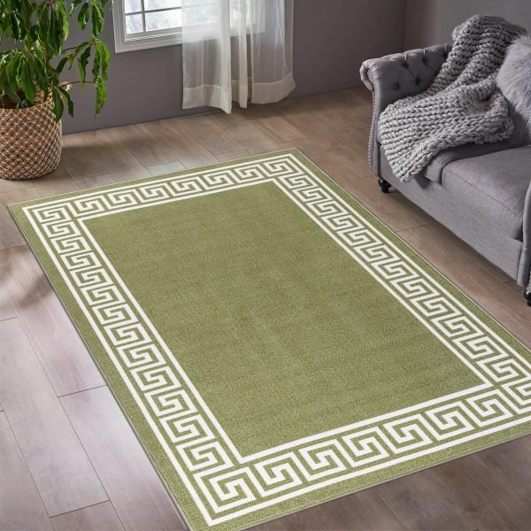 Greeky bordered rug in Green Cream