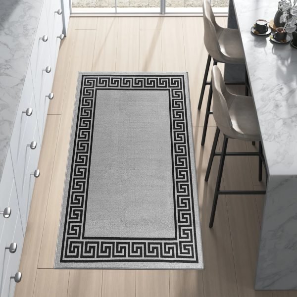 Greeky bordered rug in Grey Black