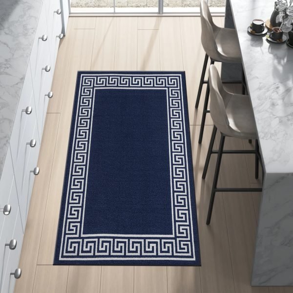 Greeky bordered rug in Navy