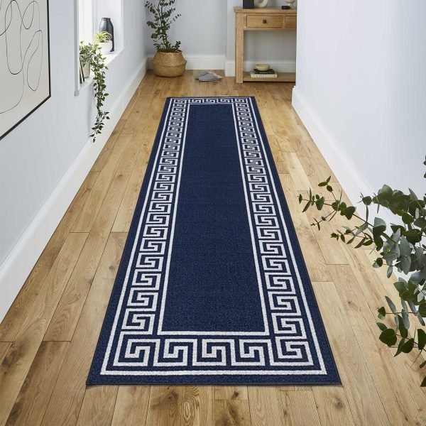 Greeky bordered rug in Navy