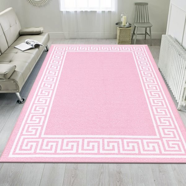 Greeky bordered rug in Pink