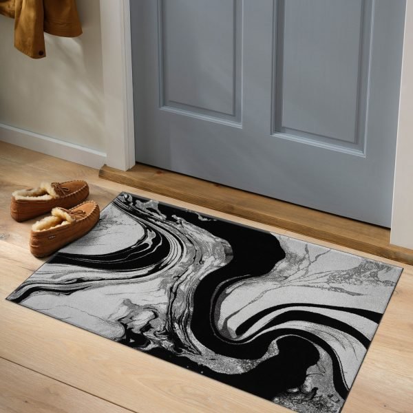 Iris abstract rug in Black Grey
