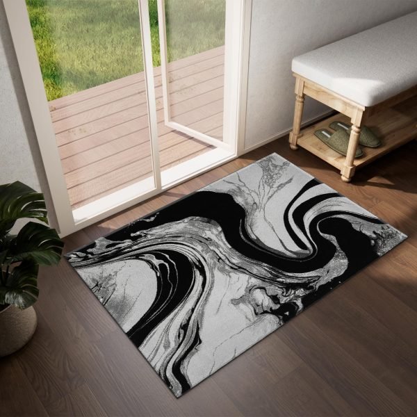 Iris abstract rug in Black Grey