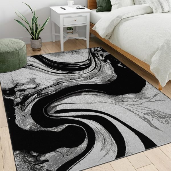 Iris abstract rug in Black Grey