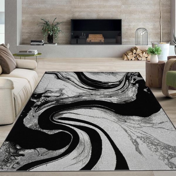Iris abstract rug in Black Grey