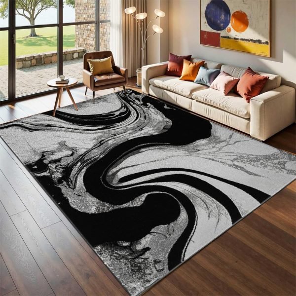 Iris abstract rug in Black Grey