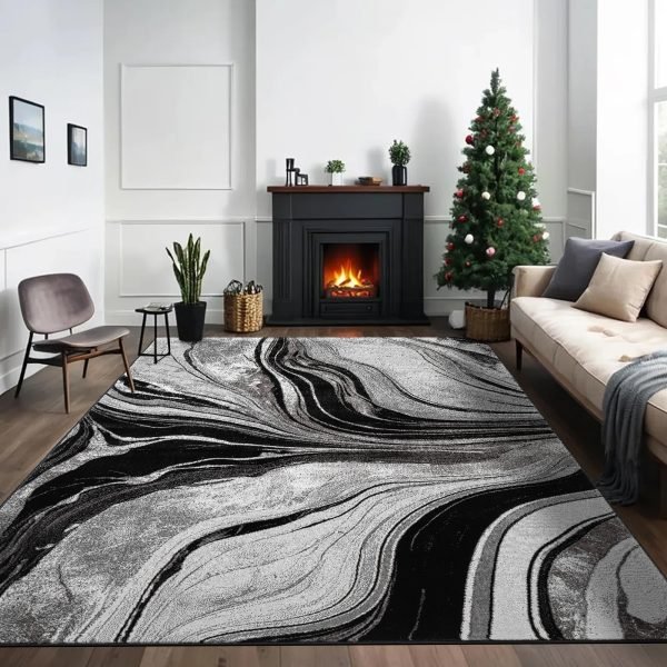 Gant abstract rug in Black Grey