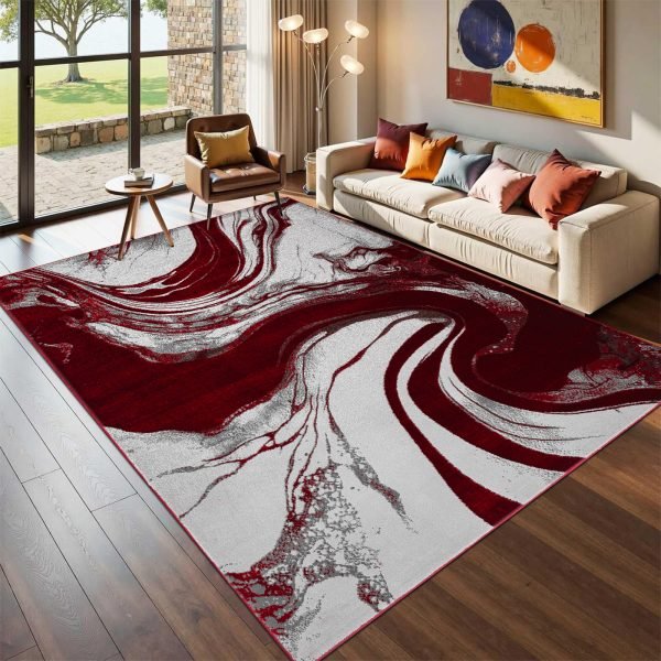 Iris abstract rug in Red