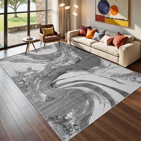 Iris abstract rug in Silver