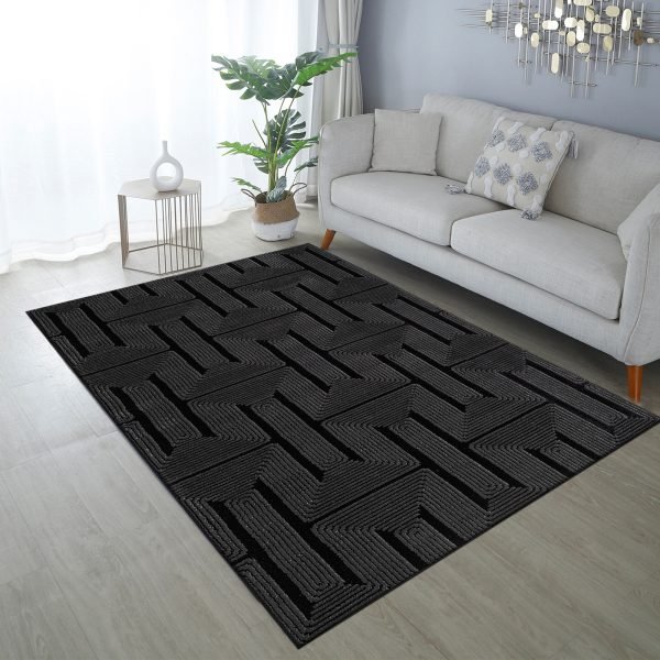 Luna geometric rug in Black