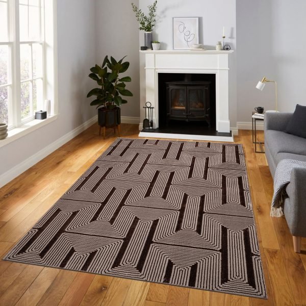 Luna geometric rug in Coffee