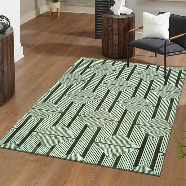 Luna geometric rug in Green