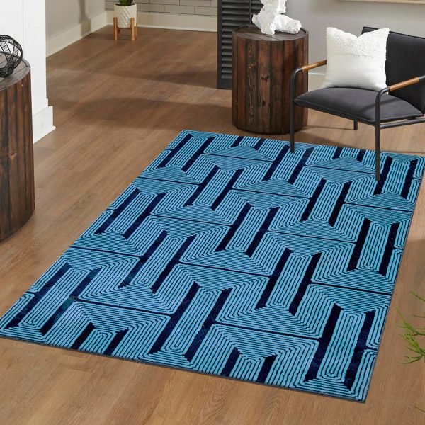 Luna geometric rug in Navy