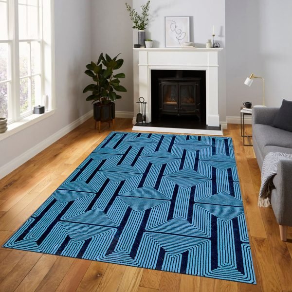 Luna geometric rug in Navy