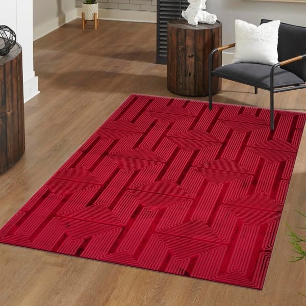 Luna geometric rug in Red