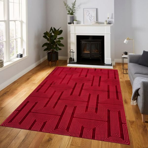 Luna geometric rug in Red
