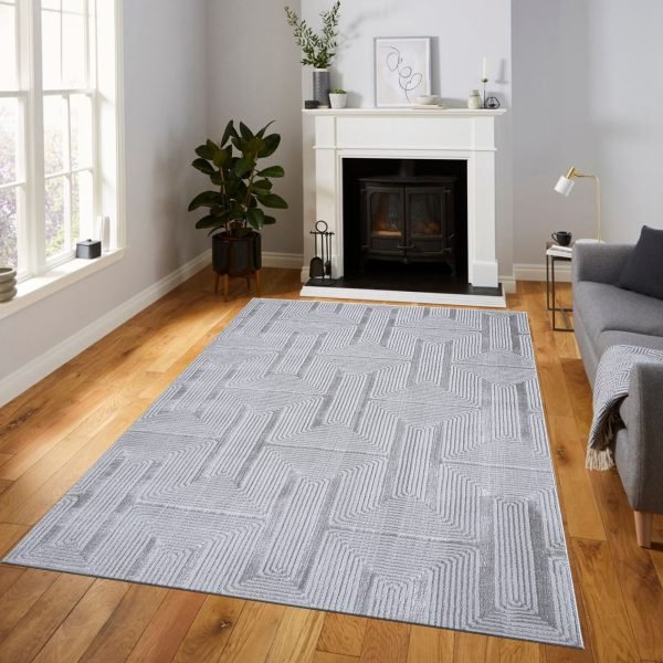 Luna geometric rug in Silver