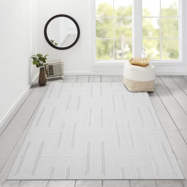 Luna geometric rug in White