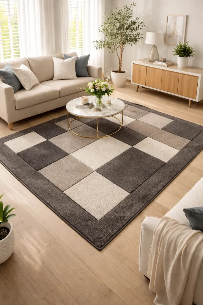 Geometric Renoazul rug in a modern living room