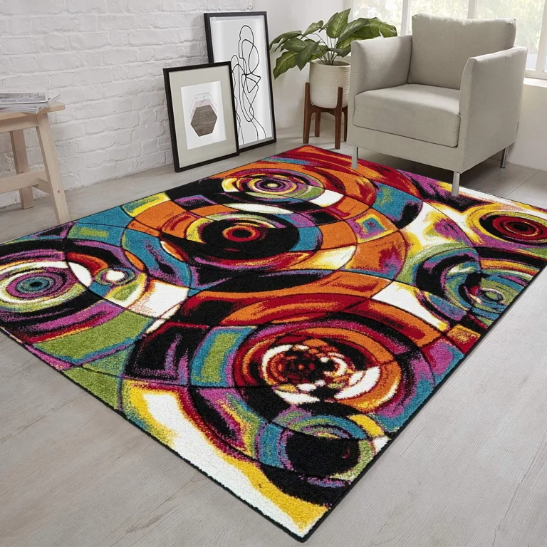 Multi-coloured swirl design rug