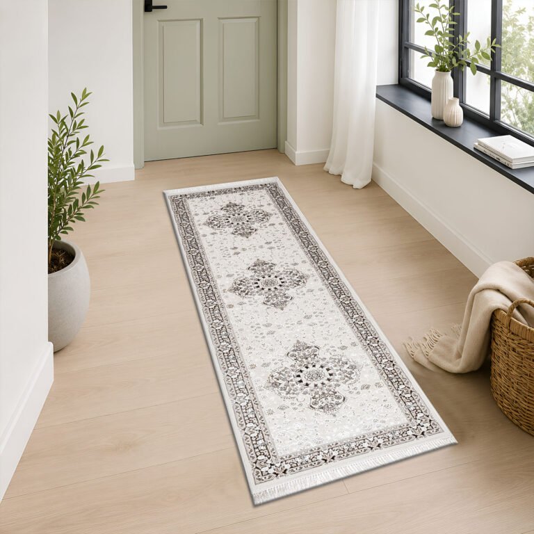 Patterned runner rug in a hallway