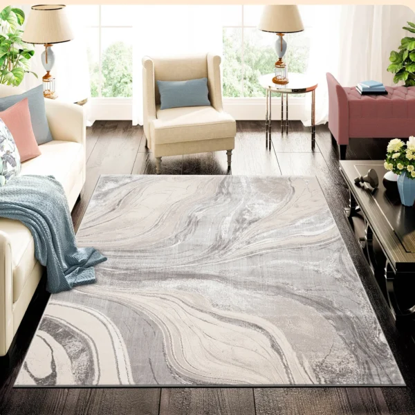 Gant Beige abstract rug 120 x 170 cm, low pile with jute back and non-slip strip, in a room setting