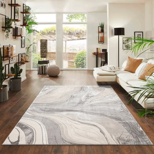 Gant Abstract Rug Beige 160 x 230 cm Gant Beige abstract rug 160 x 230 cm, low pile with jute back and non-slip strip, in a room setting