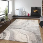Gant Beige abstract rug 200 x 290 cm, low pile with jute back and non-slip strip, in a room setting