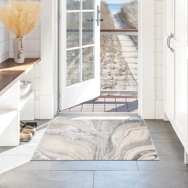 Gant Abstract Rug Beige 60 x 110 cm Gant Beige abstract rug 60 x 110 cm, low pile with jute back and non-slip strip, in a room setting