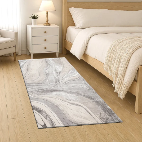 Gant Beige abstract rug 80 x 150 cm, low pile with jute back and non-slip strip, in a room setting