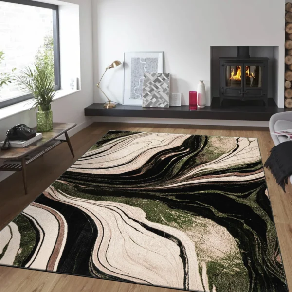 Gant Abstract Rug Green 200 x 290 cm Gant Green abstract rug 200 x 290 cm, low pile with jute back and non-slip strip, in a room setting