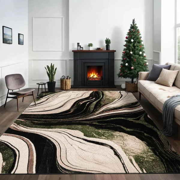 Gant Abstract Rug Green 240 x 320 cm Gant Green abstract rug 240 x 320 cm, low pile with jute back and non-slip strip, in a room setting