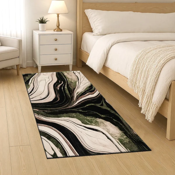 Gant Abstract Rug Green 80 x 150 cm Gant Green abstract rug 80 x 150 cm, low pile with jute back and non-slip strip, in a room setting