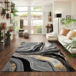 Gant Ochre abstract rug 160 x 230 cm, low pile with jute back and non-slip strip, in a room setting