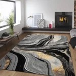 Gant Ochre abstract rug 200 x 290 cm, low pile with jute back and non-slip strip, in a room setting