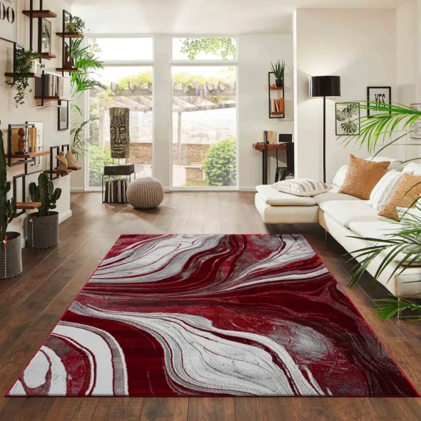 Gant Abstract Rug Red 160 x 230 cm Gant Red abstract rug 160 x 230 cm, low pile with jute back and non-slip strip, in a room setting