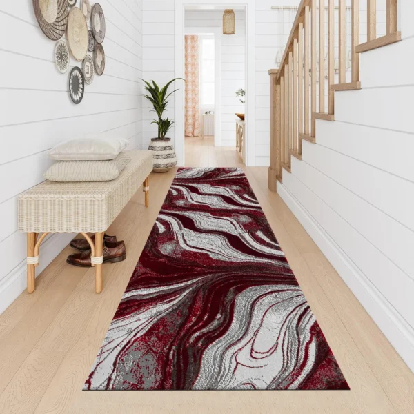 Gant Red abstract rug 60 x 300 cm, low pile with jute back and non-slip strip, in a room setting