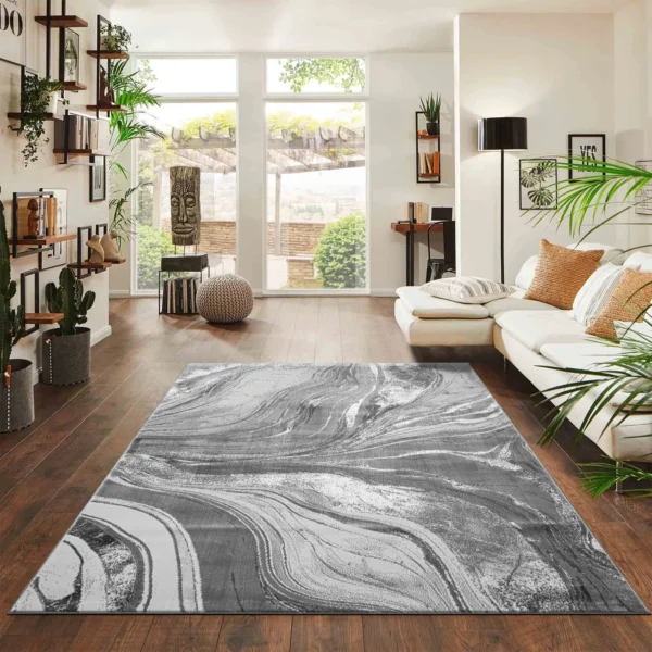 Gant Abstract Rug Silver 160 x 230 cm Gant Silver abstract rug 160 x 230 cm, low pile with jute back and non-slip strip, in a room setting
