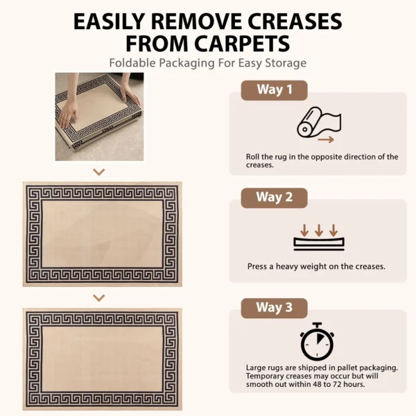 Greeky Beige Black bordered rug – crease removal guide