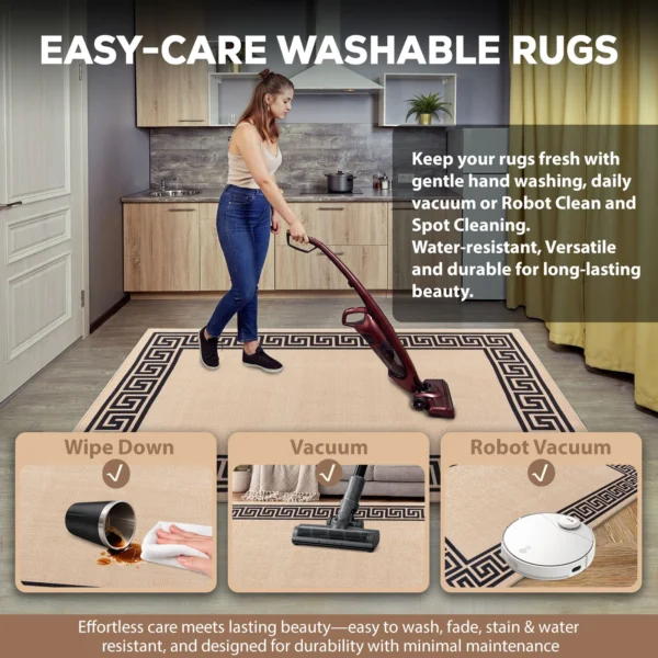 Greeky Beige Black bordered rug – easy-care washable