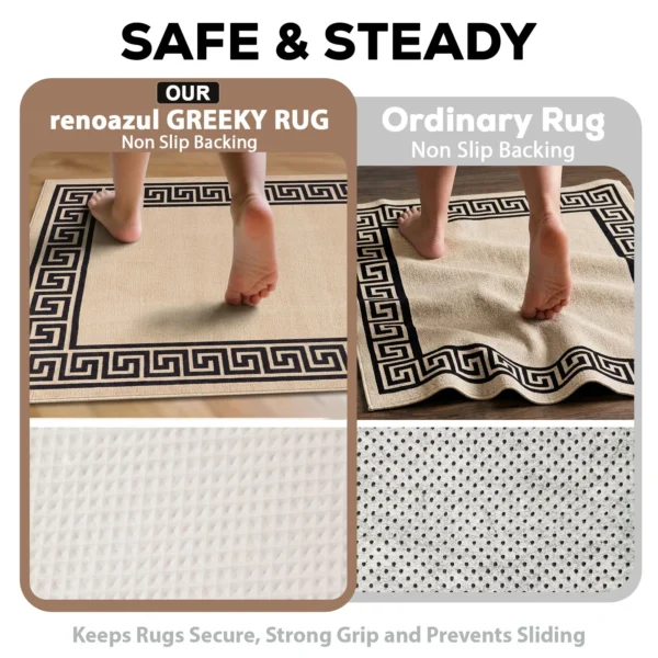 Greeky Beige Black bordered rug – non-slip backing