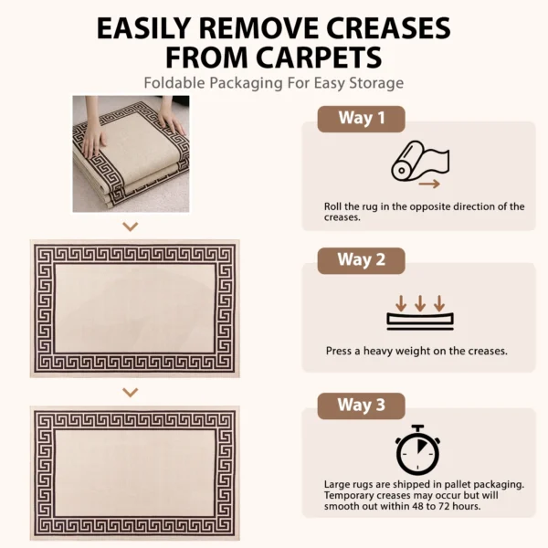 Greeky Beige Brown bordered rug – crease removal guide