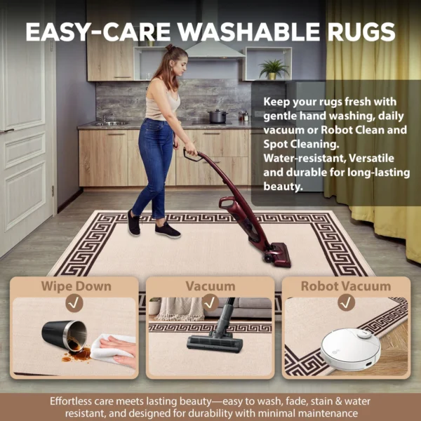 Greeky Beige Brown bordered rug – easy-care washable