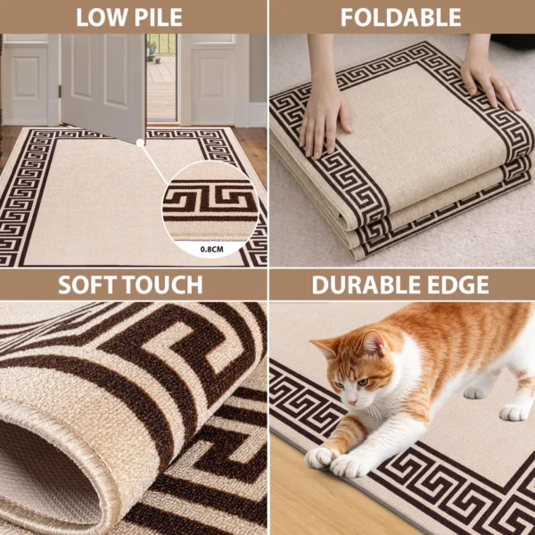 Greeky Beige Brown bordered rug – features
