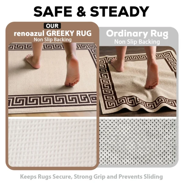 Greeky Beige Brown bordered rug – non-slip backing