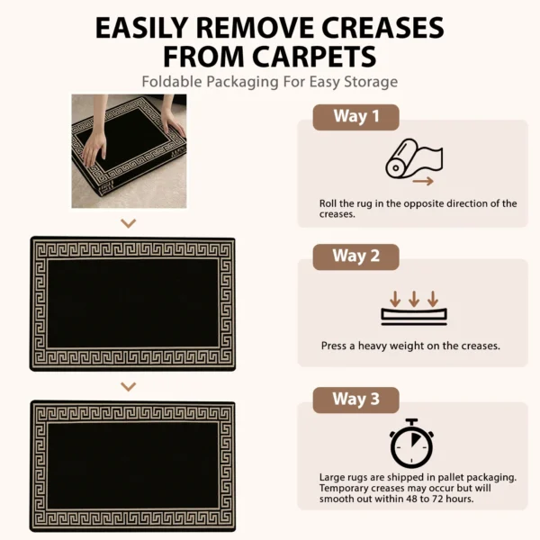 Greeky Black Beige bordered rug – crease removal guide