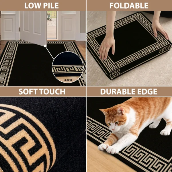 Greeky Black Beige bordered rug – features