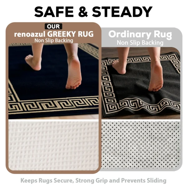 Greeky Black Beige bordered rug – non-slip backing